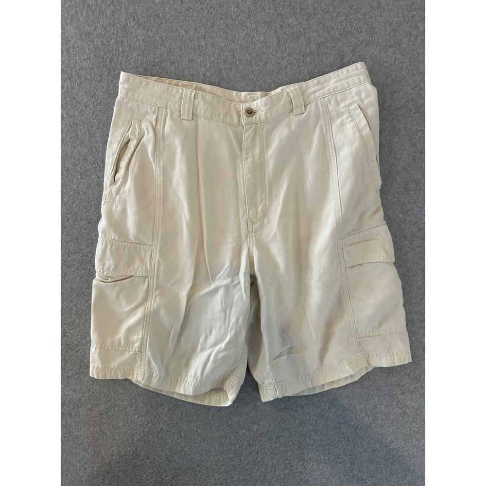 Tommy Bahama Relax Mens 34 Cargo Shorts Off White Tencel Cotton Blend Utility